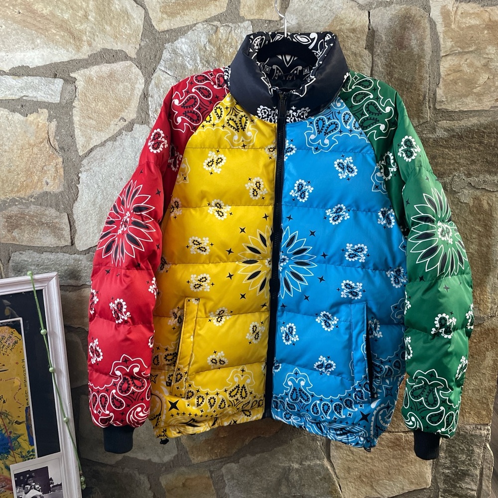NWOT Eternity BC/AD Multicolor Bandana Print Puffer Jacket